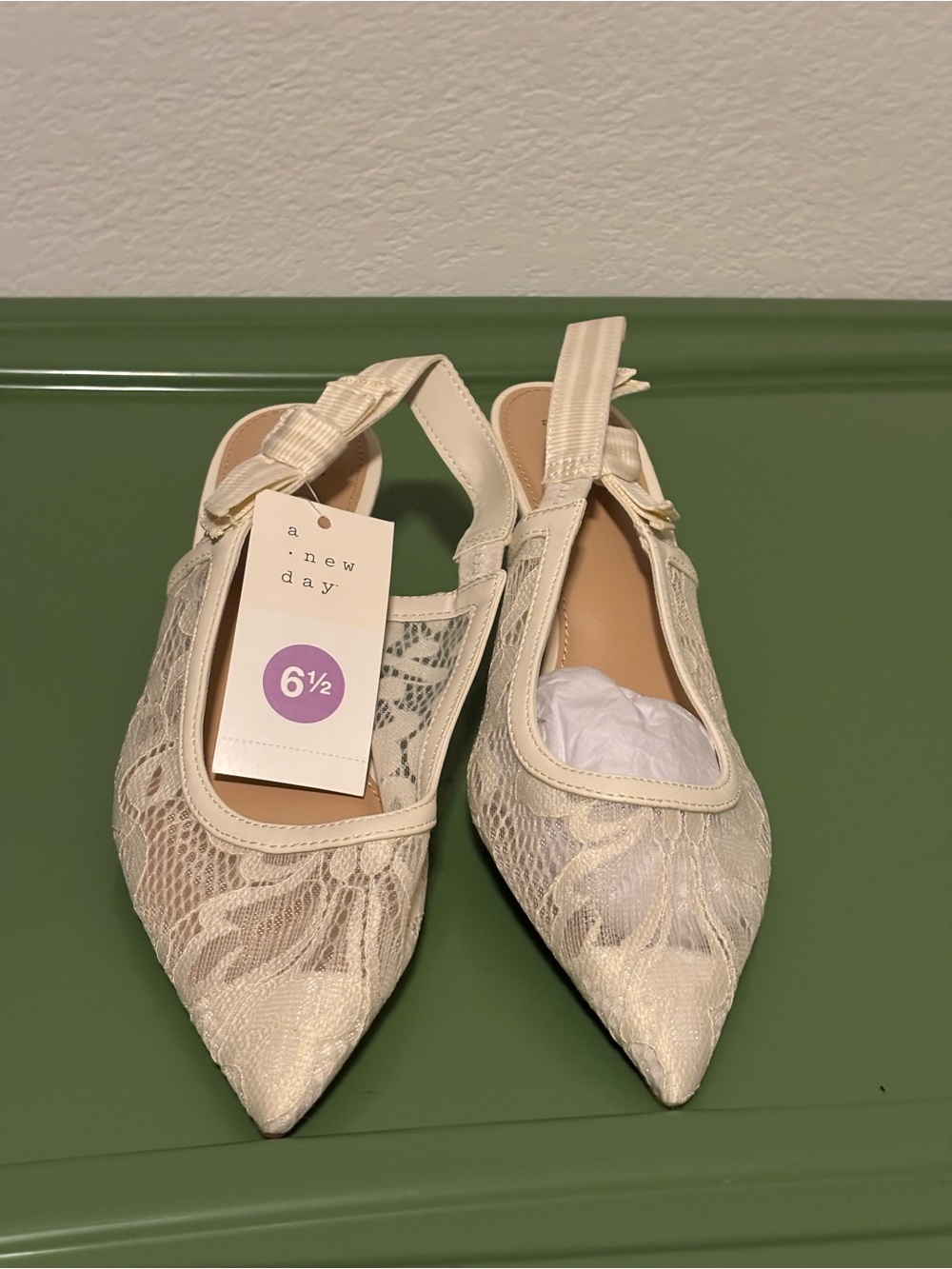 a new day Cream Lace Pointed Slingback Flats - Women's 6½